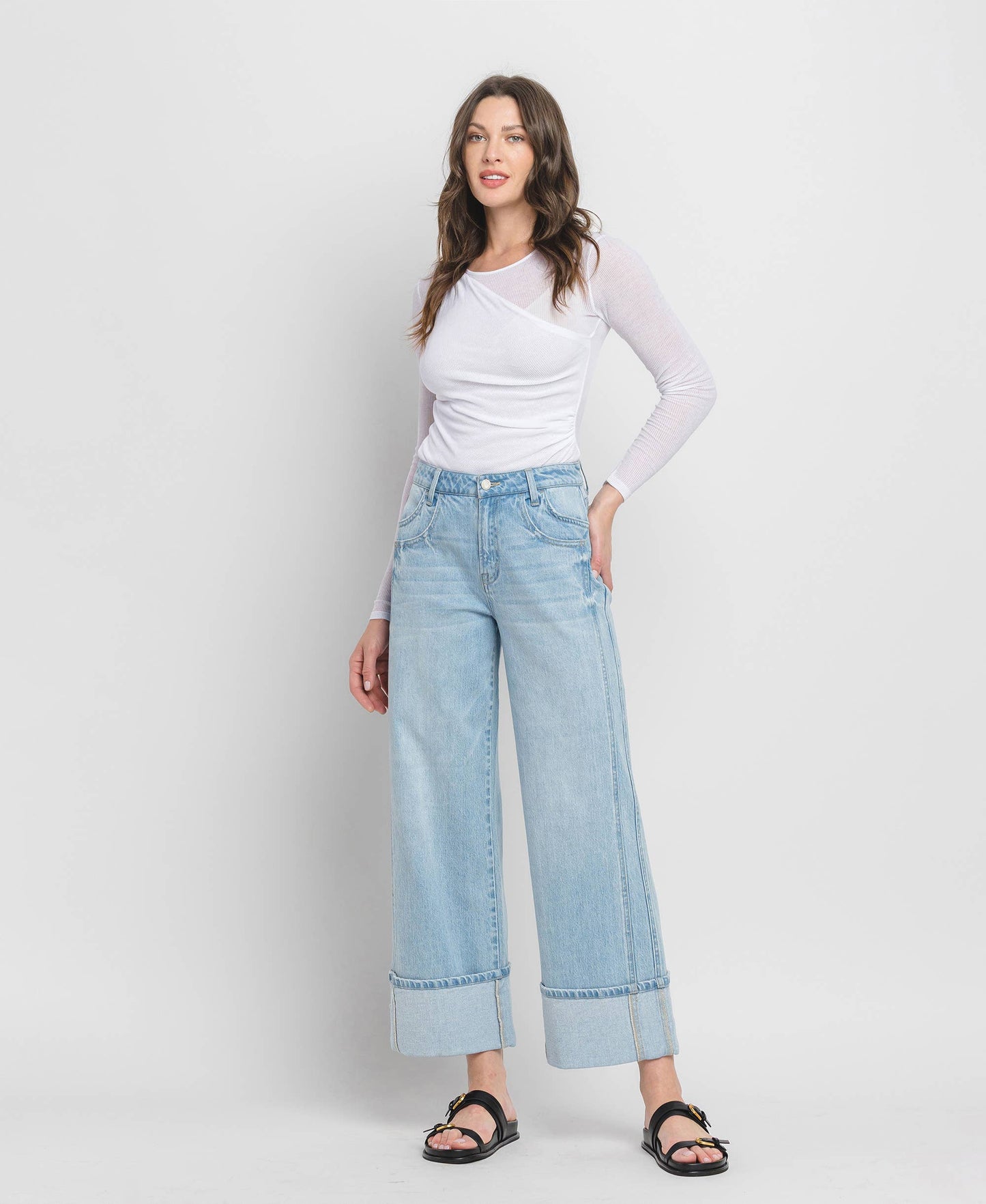 Super High Rise Cuffed Wide Denim