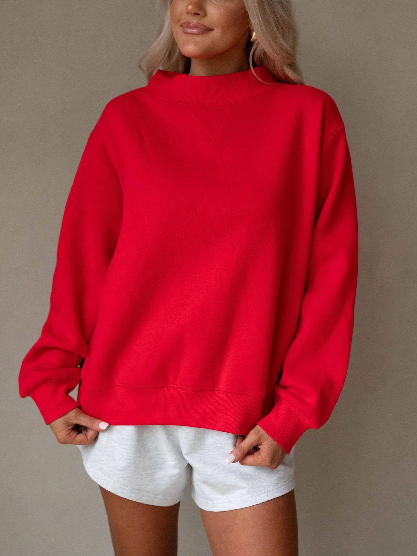 Fleece Mock Neck Pullover in Red