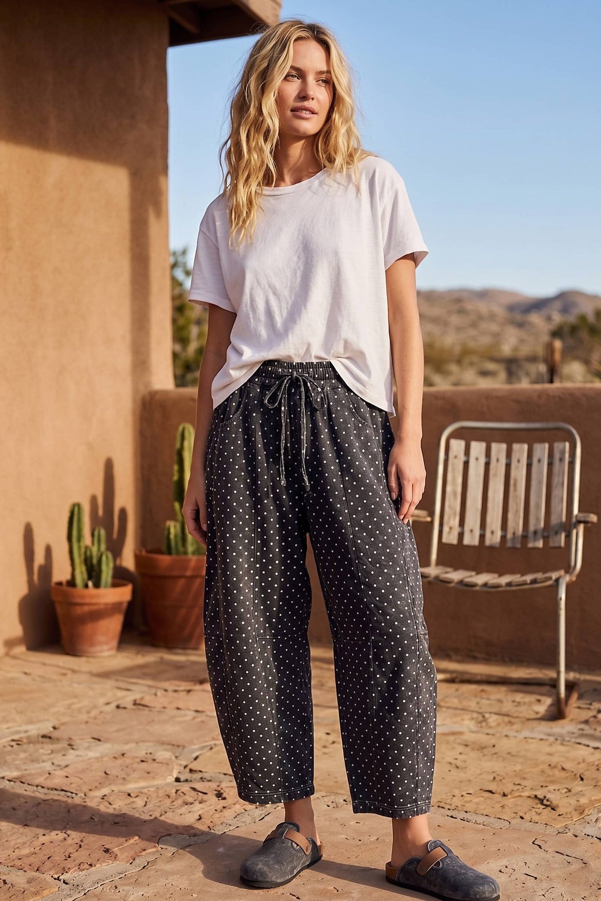 Polka Dot Barrel Scuba Lounge Pants in Blackish Charcoal