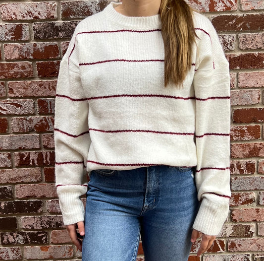 Ribbed Striped Sweater in White