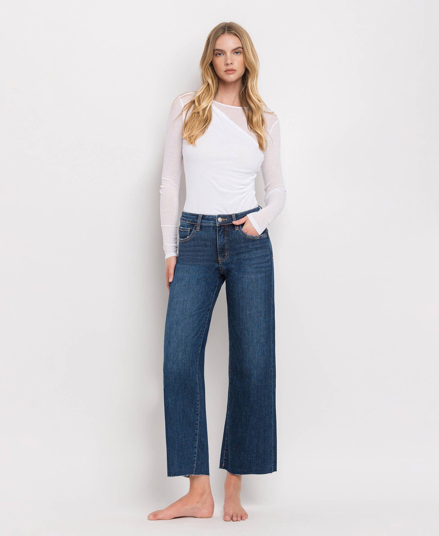 Tummy Control Mid Rise Wide Leg Denim