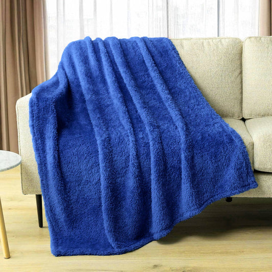 DOORBUSTER - Cozy Sherpa Blanket in Royal Blue