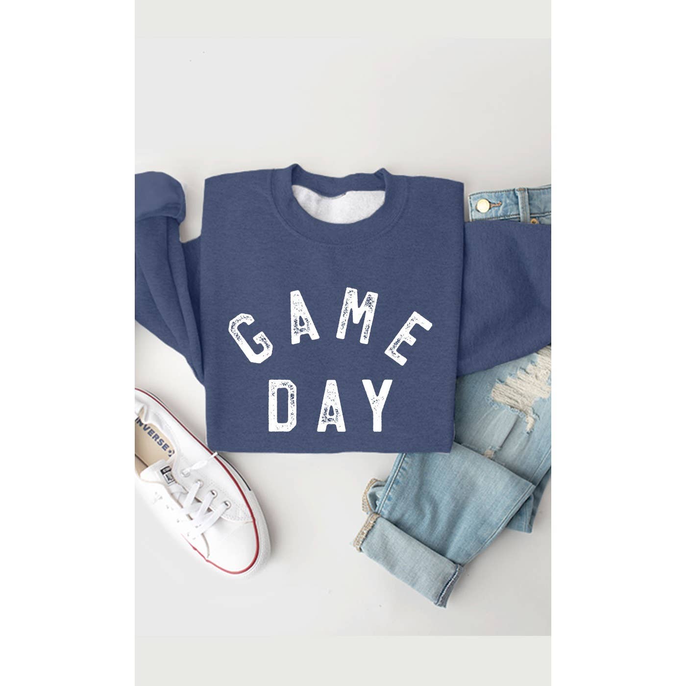 Graphic - Retro Game Day Fleece Crew in Heather Denim