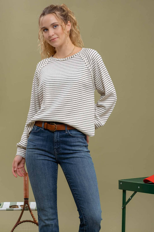 MEDIUM - Striped Long Sleeve Top in Ivory