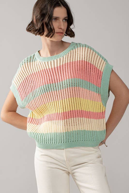 Striped Cropped Cap Sleeve Top in Mint