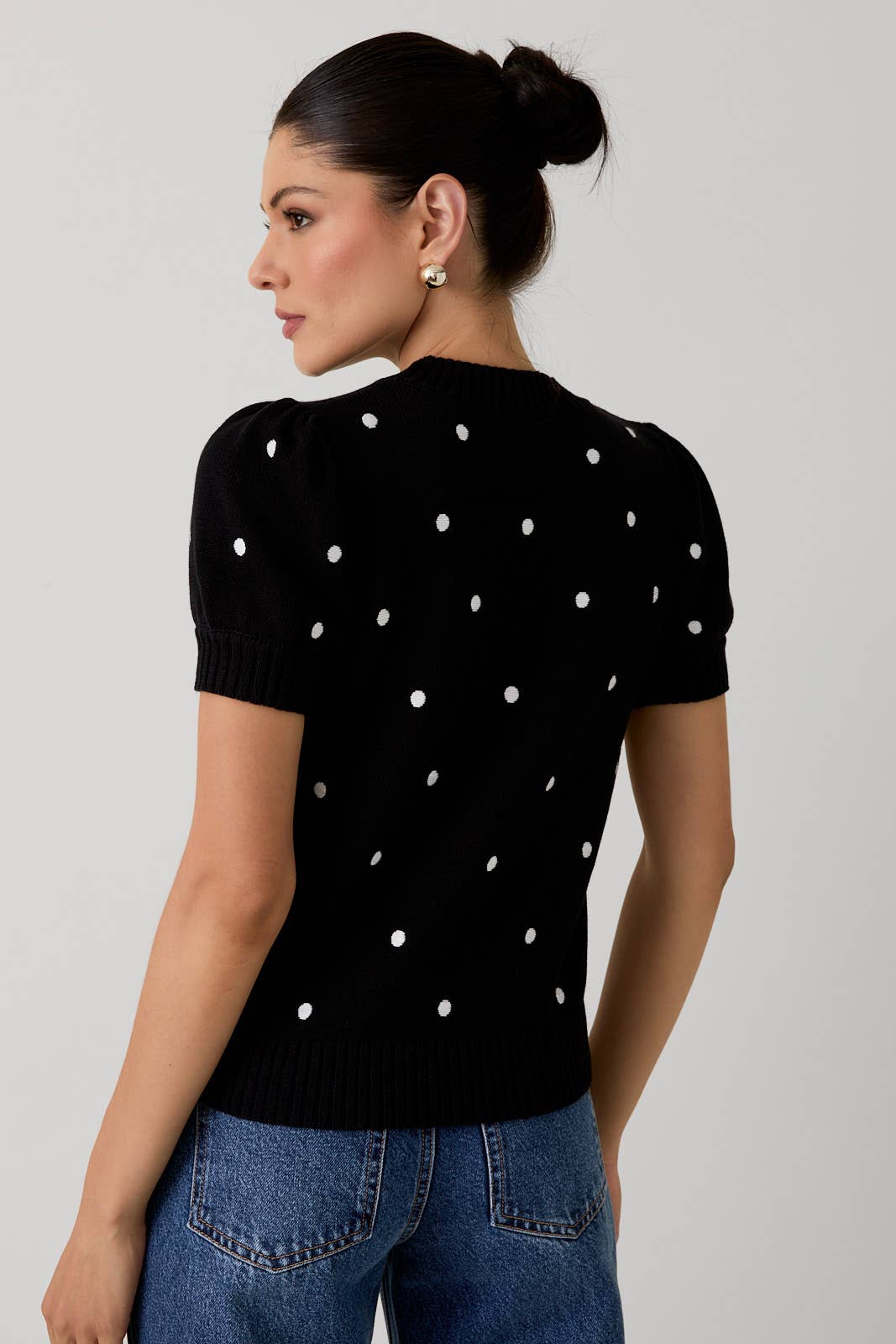 Puff Short Sleeve Sweater in Black