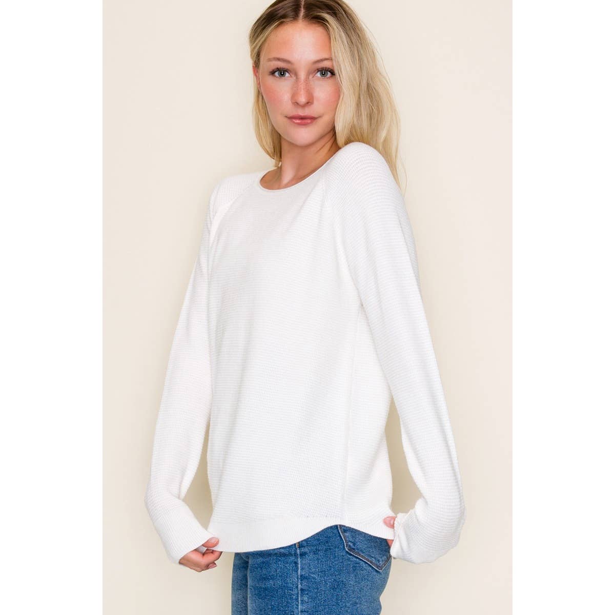 Textured Waffle Sweater in Ivory