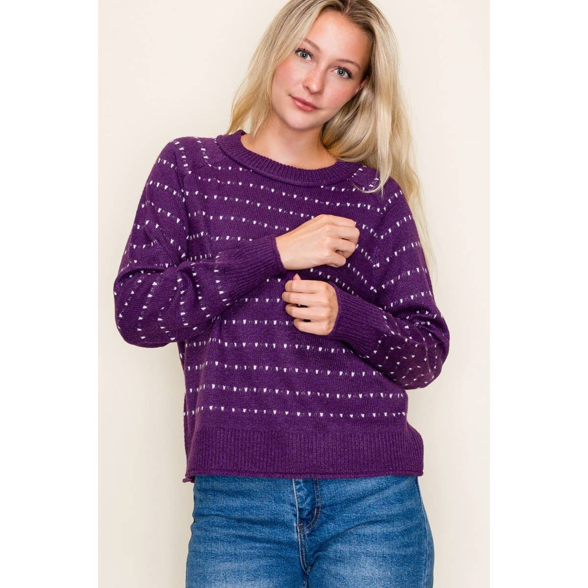 Striped Dot Sweater in Eggplant