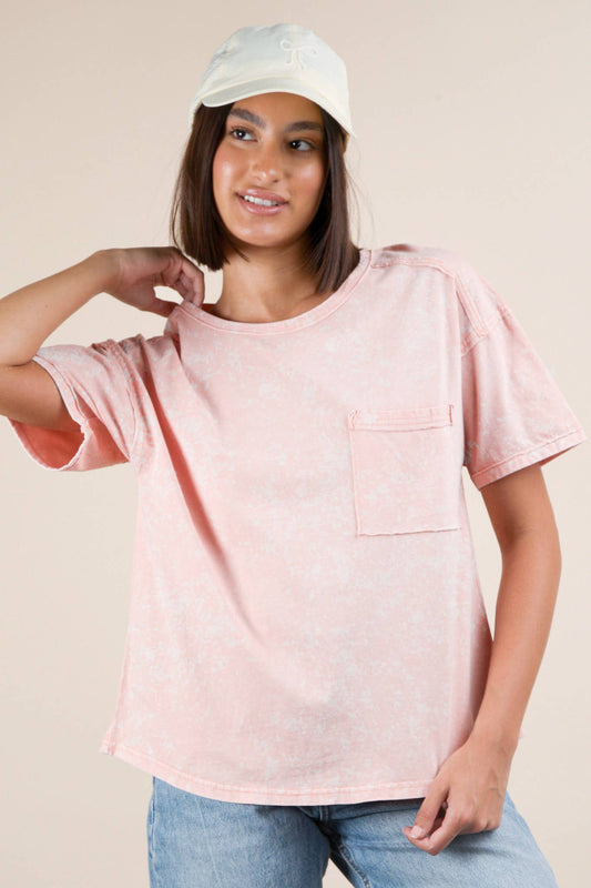 Mineral Washed Pocket Tee in Peach