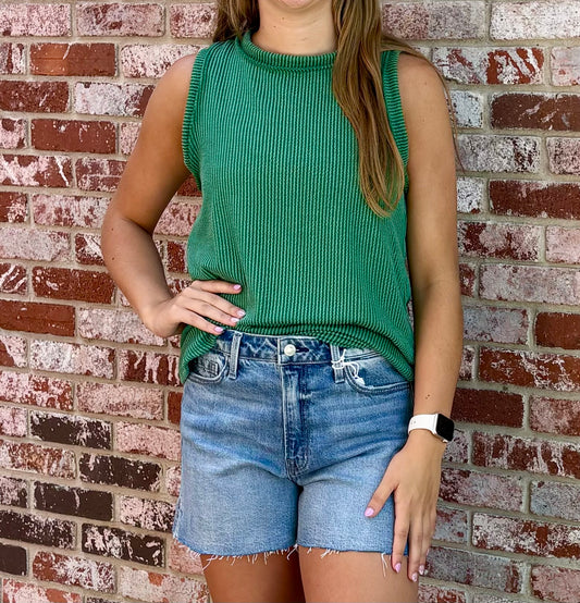 Solid Ribbed Tank in Hunter Green