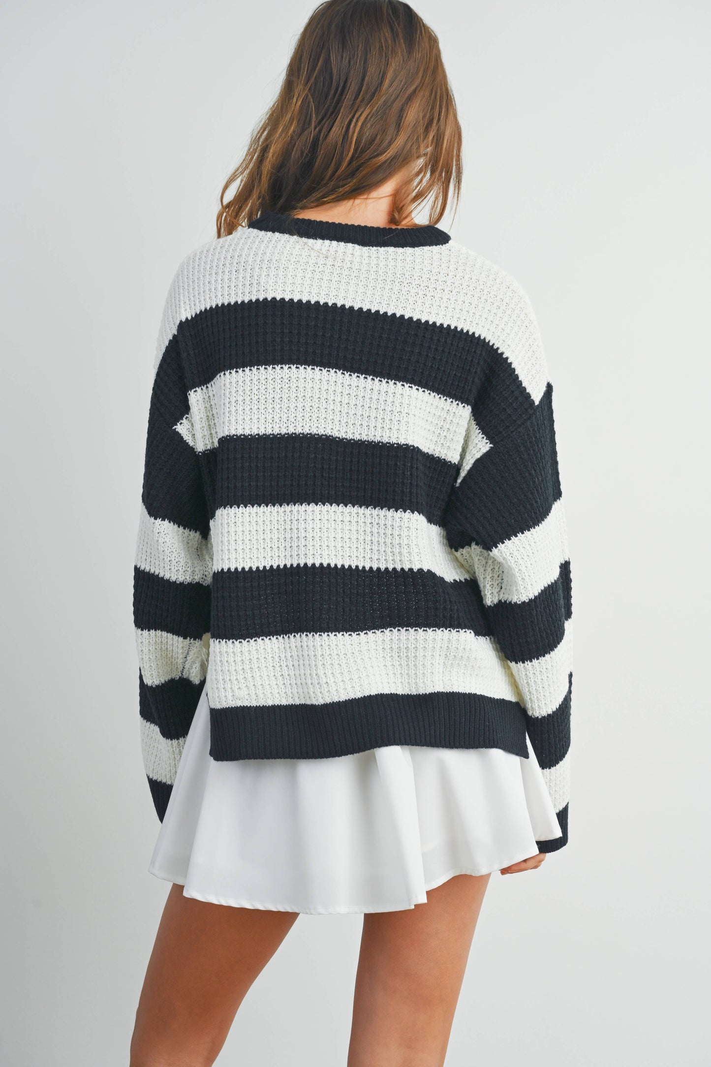 Striped Long Sleeve Sweater in Ivory/Black