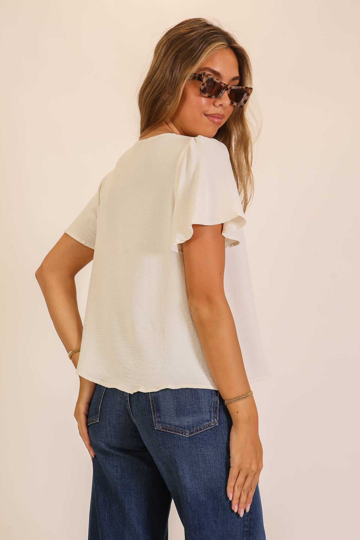 Grace V-Neck Top in Cream