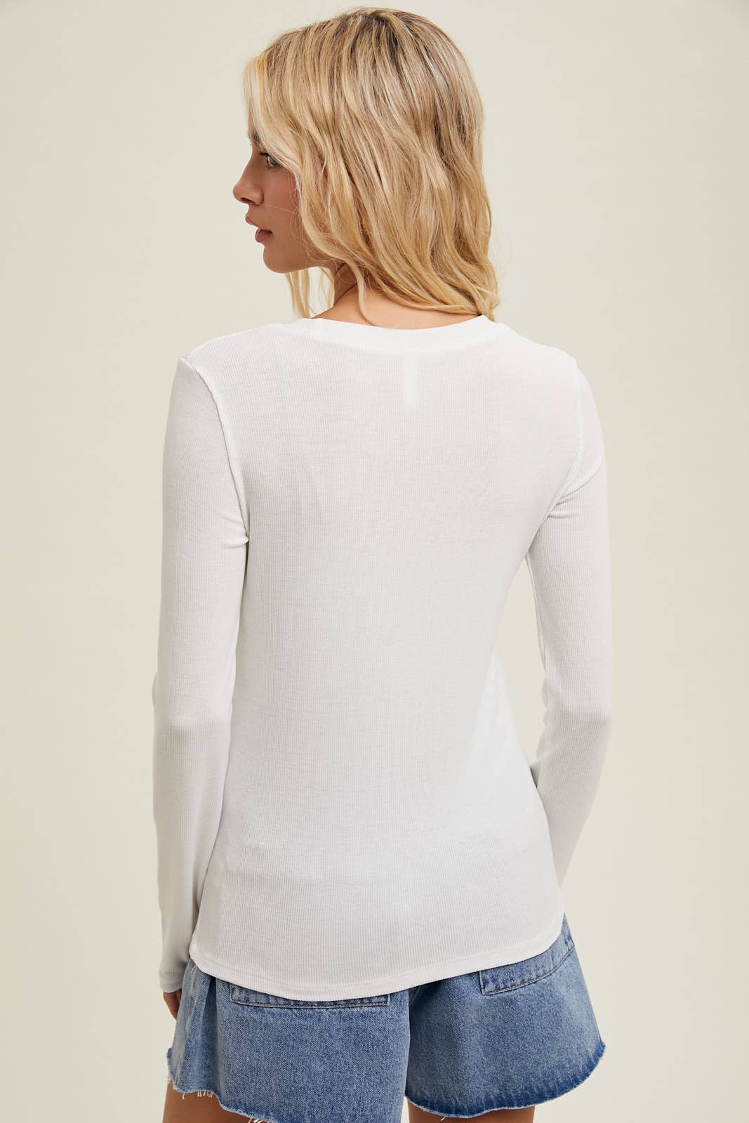 Basic Ribbed Long Sleeve Top in Ivory