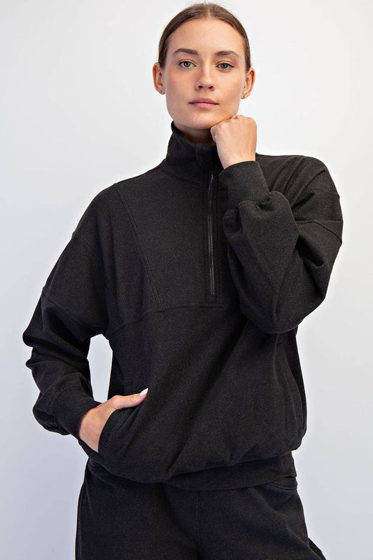 Brushed Rib Pullover in Black