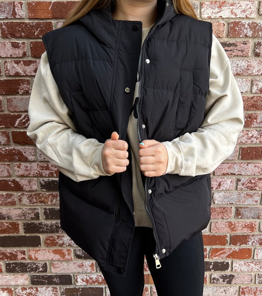 Hoodie Puffer Vest in Black