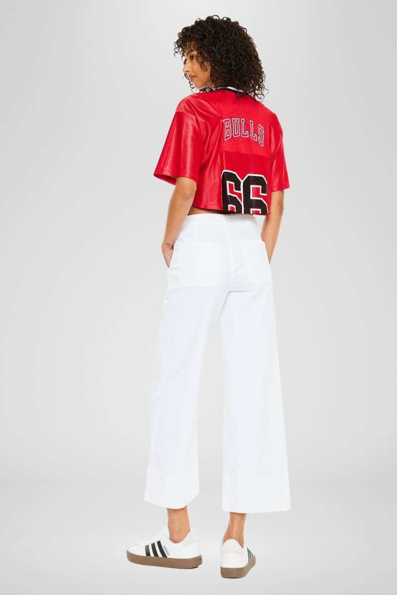 KanCan High Rise Cropped Wide Leg Denim in White