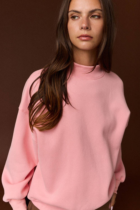 Oversized Mock Neck Sweatershirt in Pink