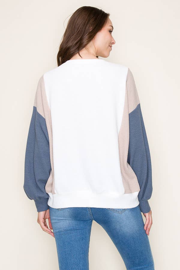 Cloudy Color Block Top in Taupe/Denim