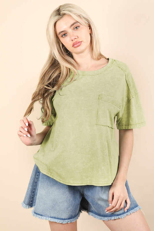 Mineral Washed Pocket Tee in Green