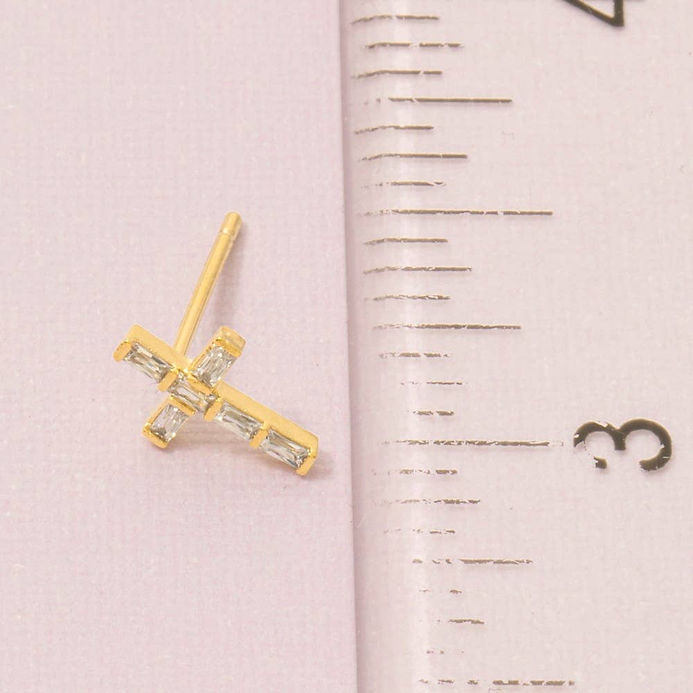 Mini Cross Stud Earrings in Gold