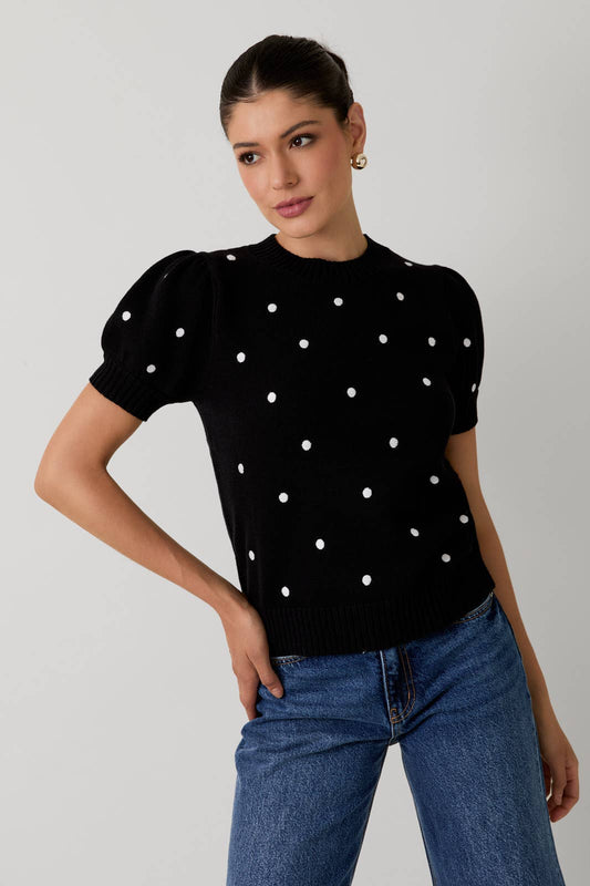 Puff Short Sleeve Sweater in Black