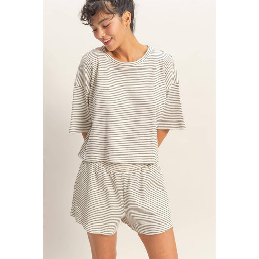Striped Shorts Set in Cream