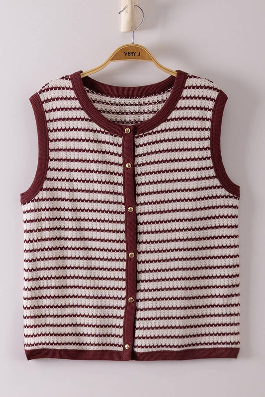 Striped Button Tank in Burgundy