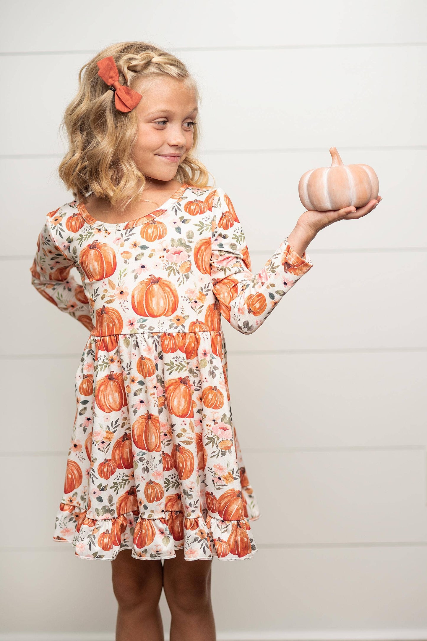 Kids Pumpkin & Floral Twirl Dress