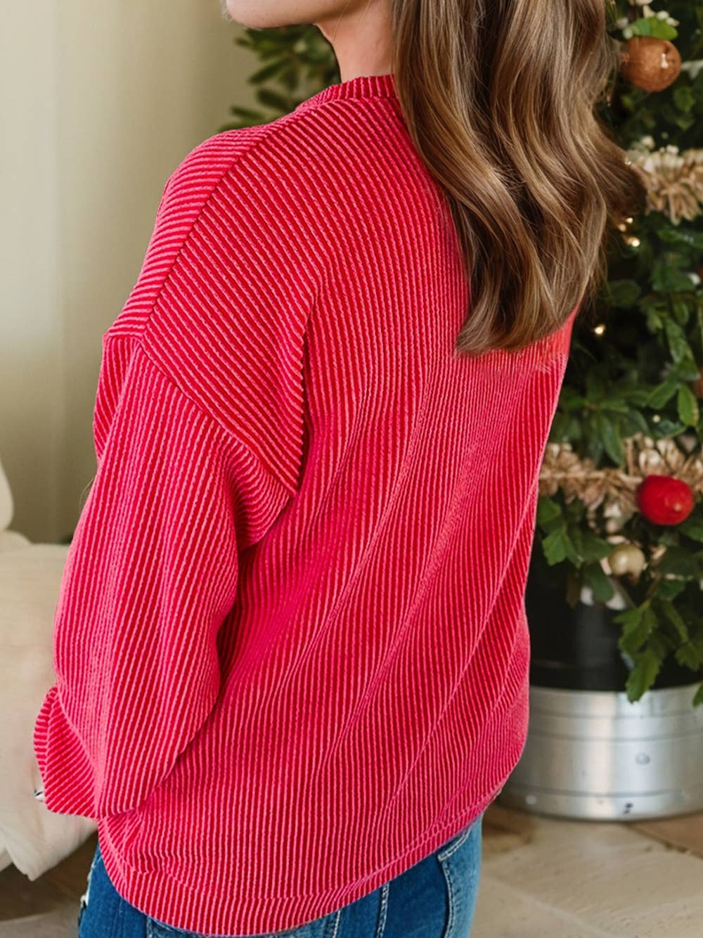 Ribbed Merry Top in Red