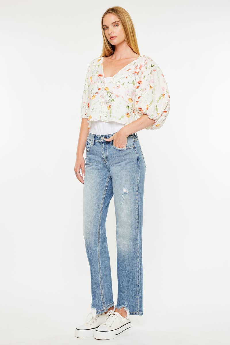 KanCan Mid Rise Straight Denim in Medium Wash
