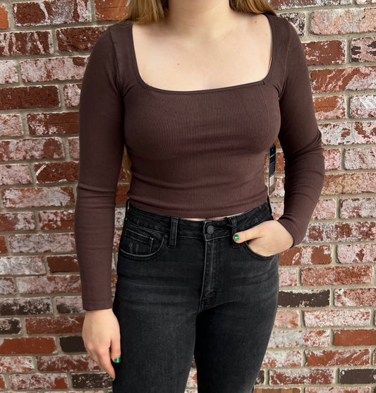 Square Neck Long Sleeve in Chocolate