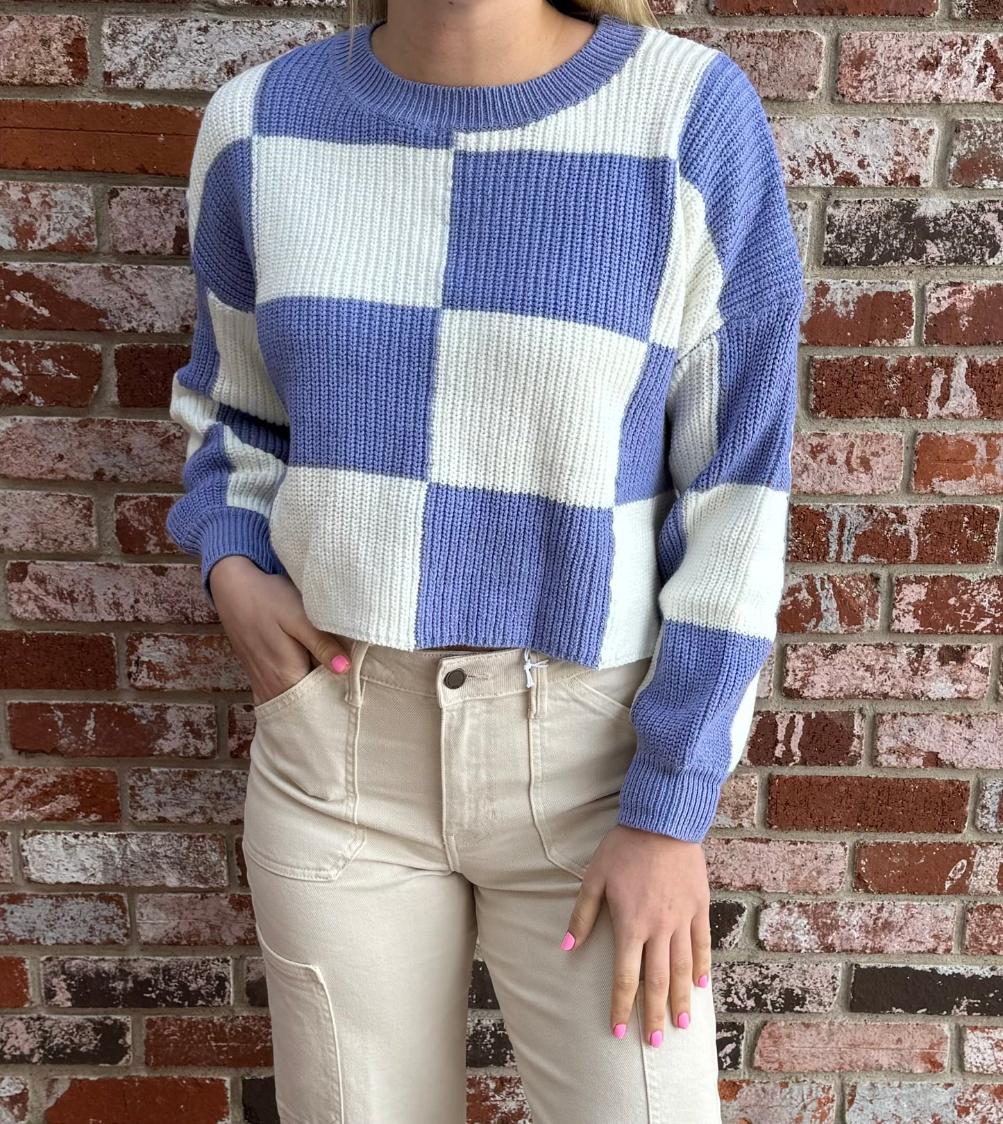 Checkered Sweater in Plum