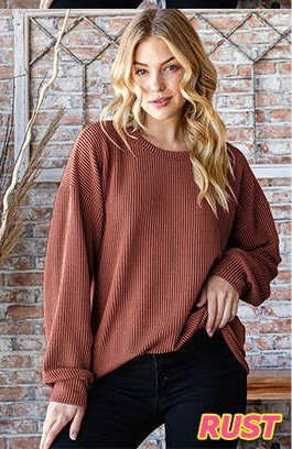 Ribbed Puff Sleeve in Rust