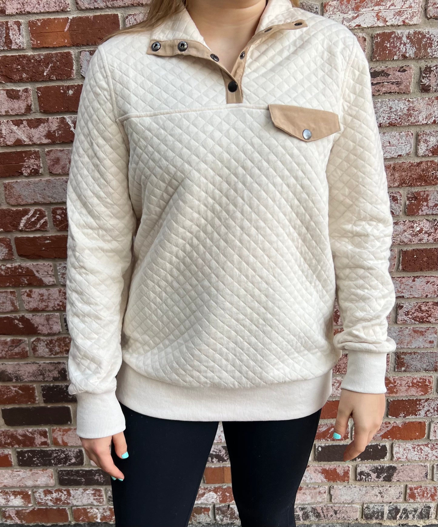 Quilted Pullover w/ Snaps in Ivory
