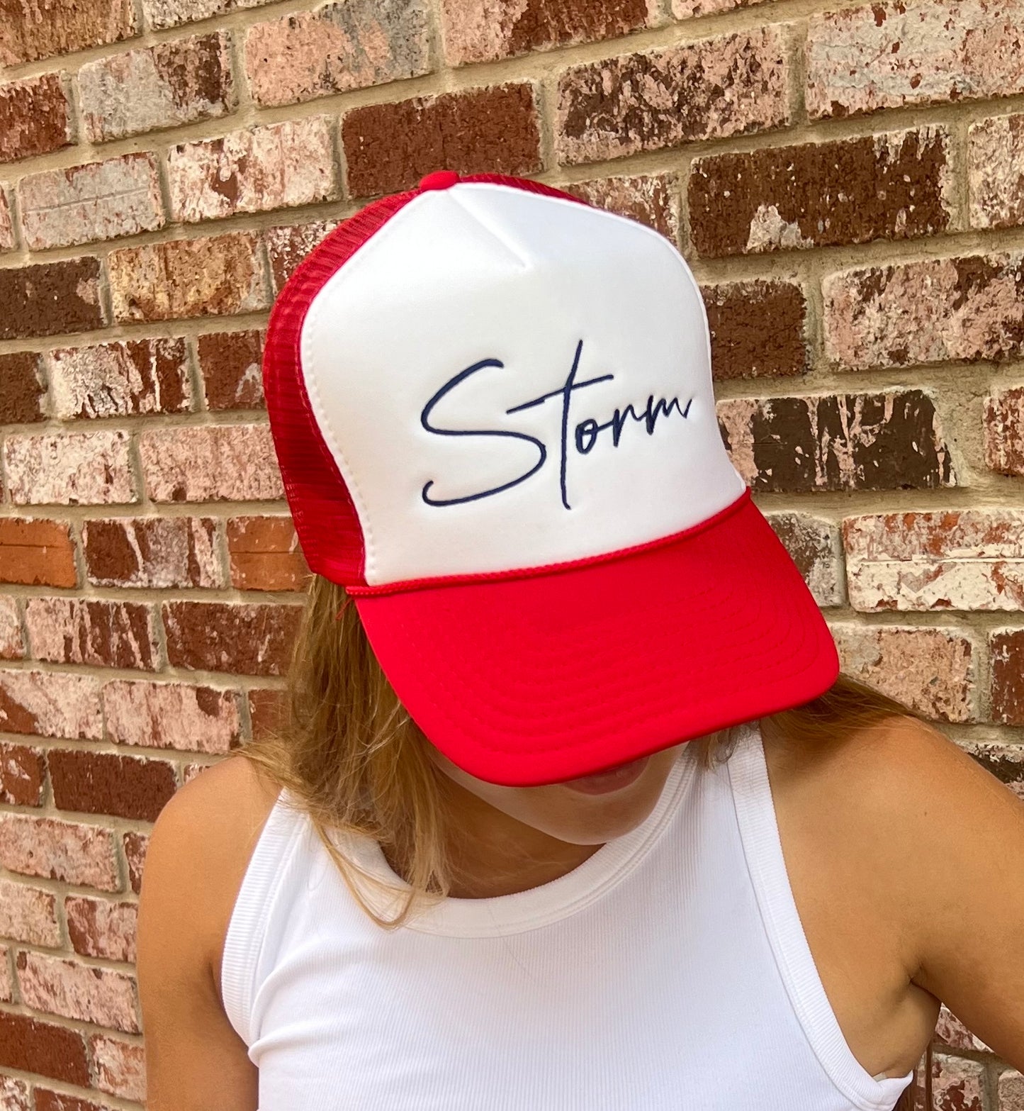 Embroidered Mascot Trucker Hat - STORM Red/White