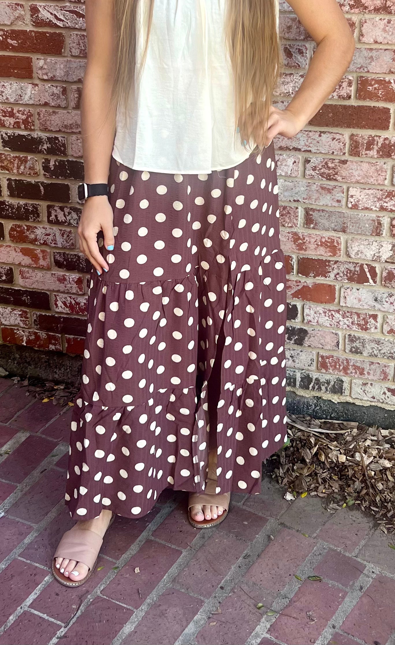 Tiered Polka Dot Skirt in Brown
