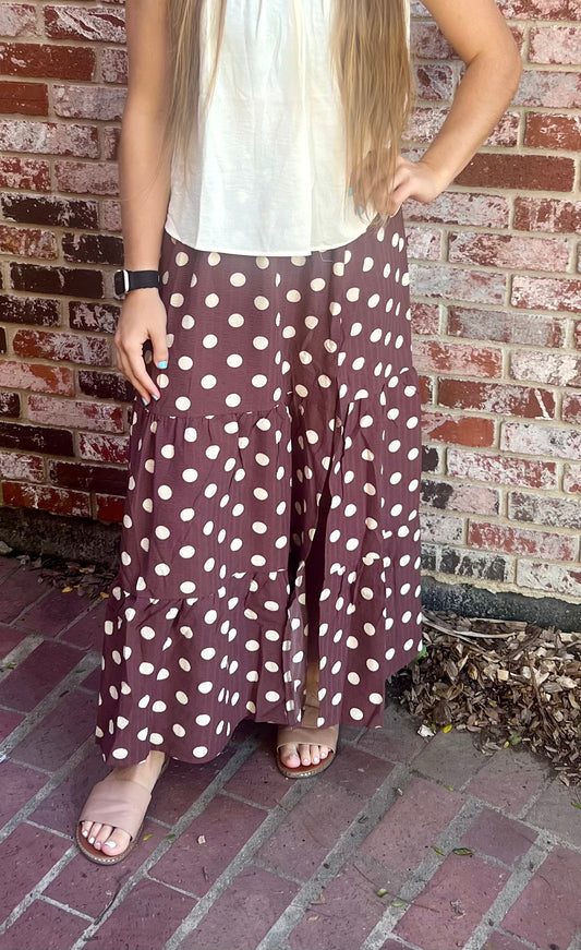 Tiered Polka Dot Skirt in Brown