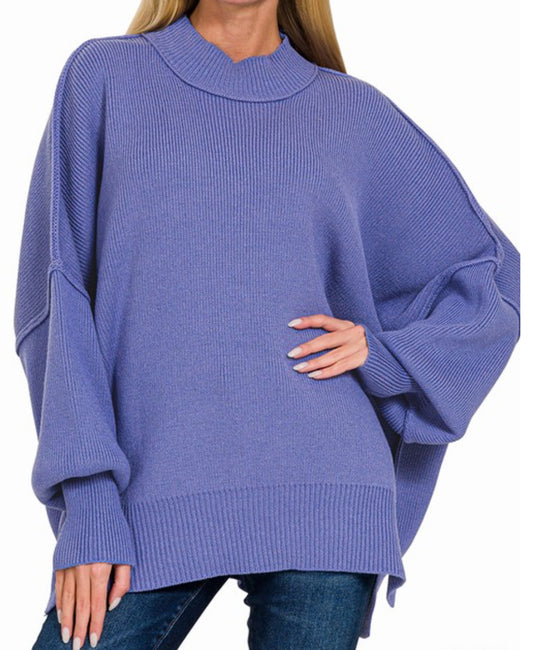 Side Slit Oversized Sweater in Marlin