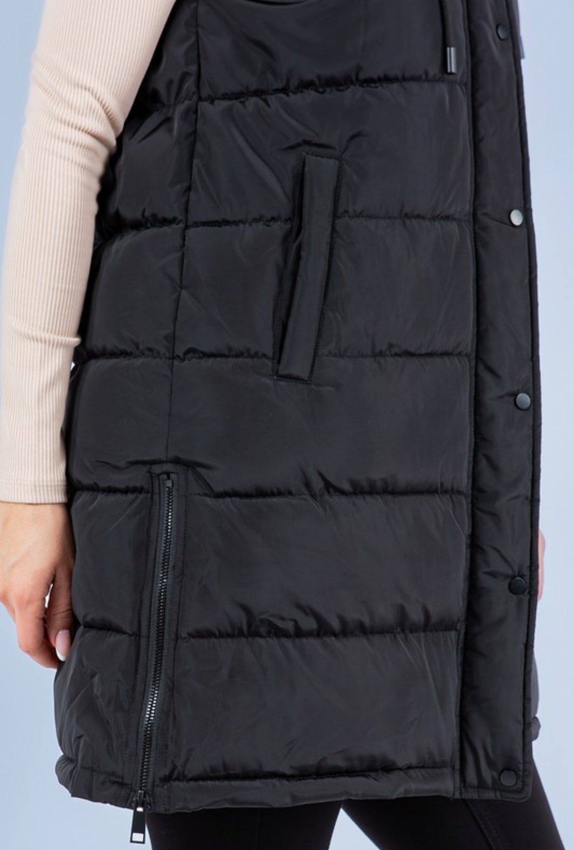 Long Puffer Vest in Black