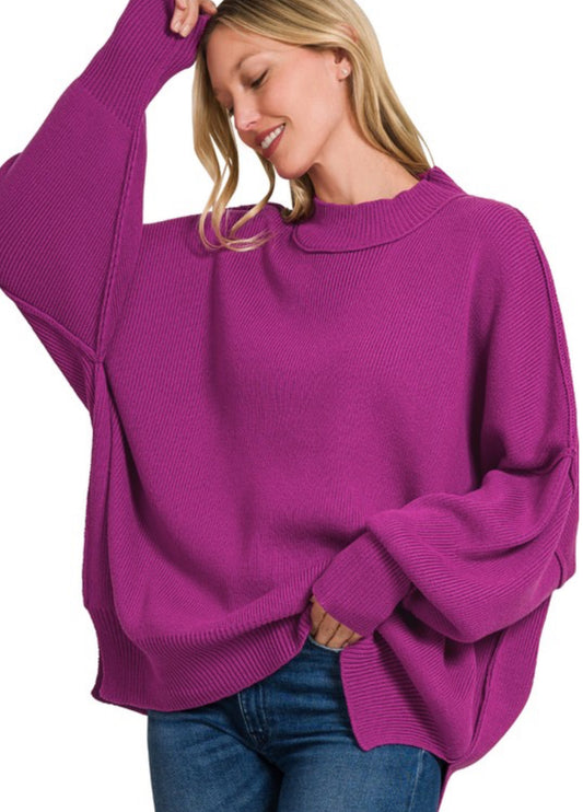 Side Slit Oversized Sweater in Light Plum