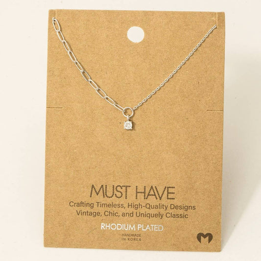 Chain Link Rhinestone Stud Necklace in Silver