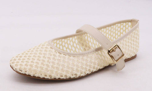 Woven Mesh Flats in Beige