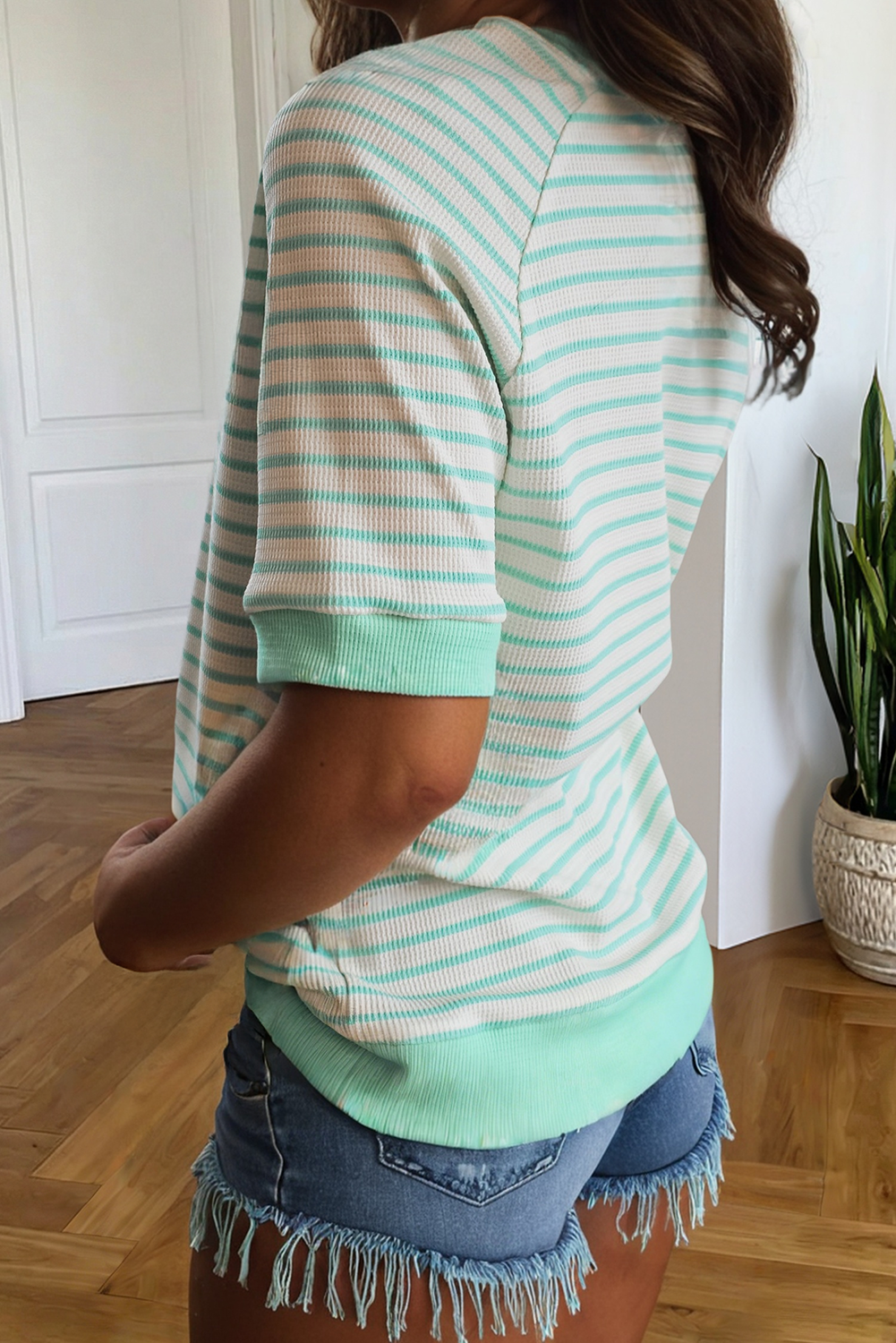 Stripe Colorblock Trim Tee in Green