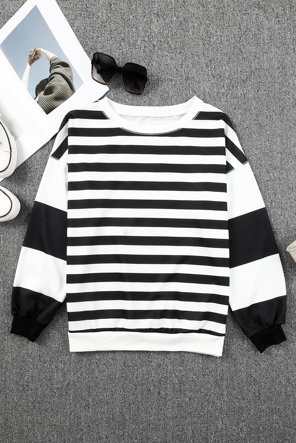 Drop Shoulder Striped Top in Black