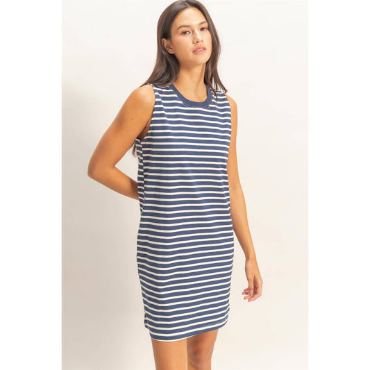 Striped Mini Dress in Navy