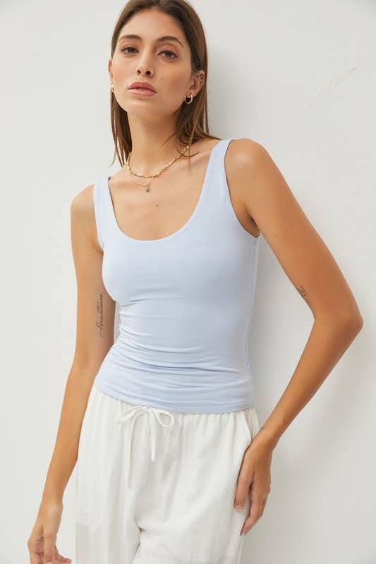 Basic Scoop Neck Tank in Powder Blue