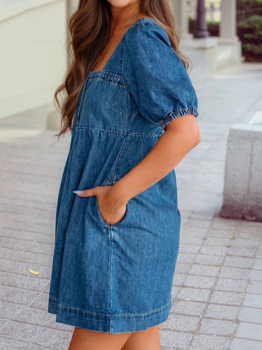 Denim Square Neck Mini Dress