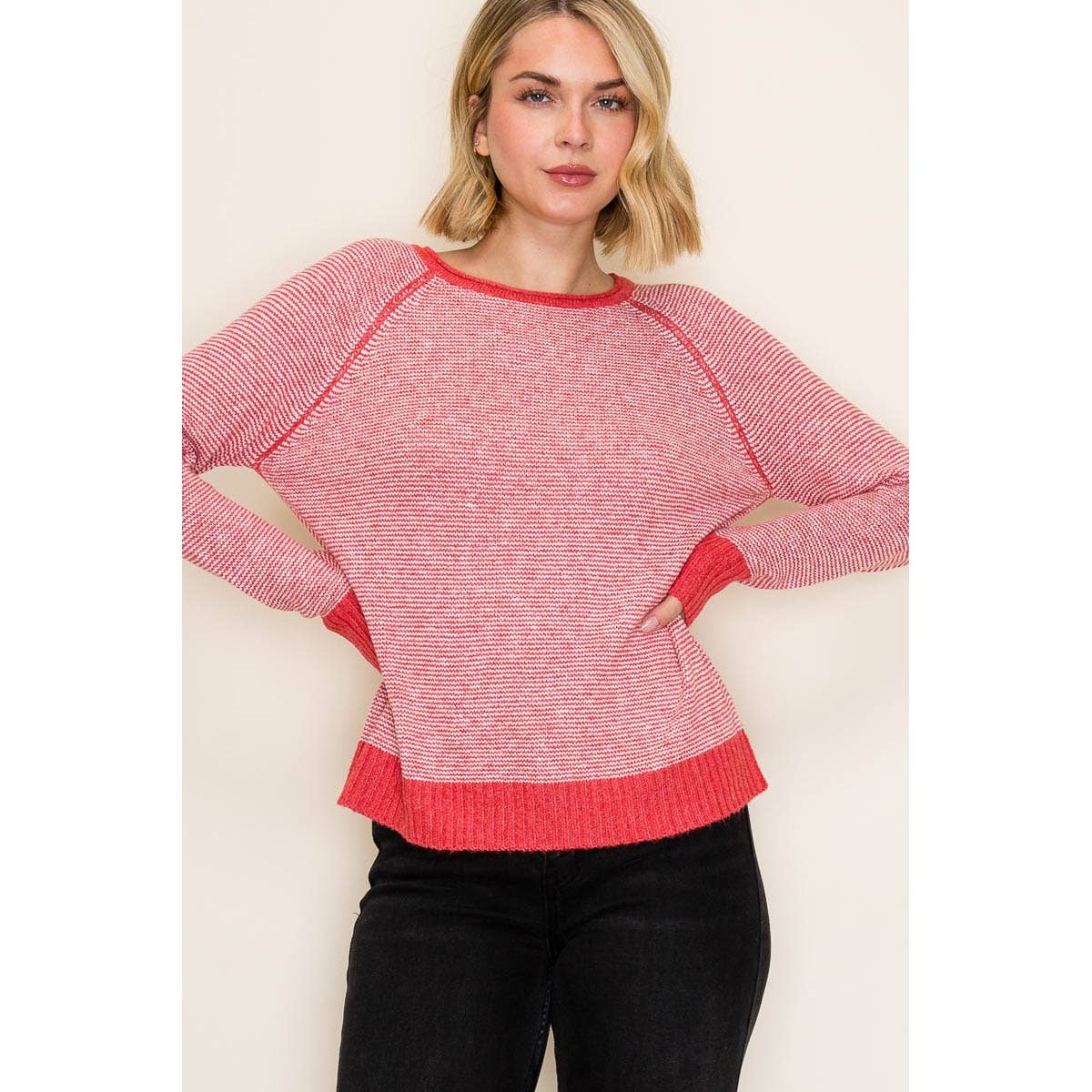 LARGE - Pinstriped Sweater in Red