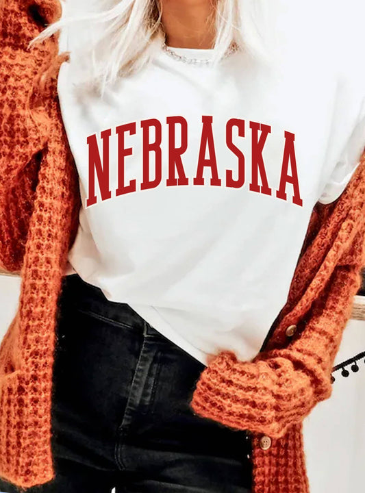 Graphic - Nebraska Puff Print Tee in White