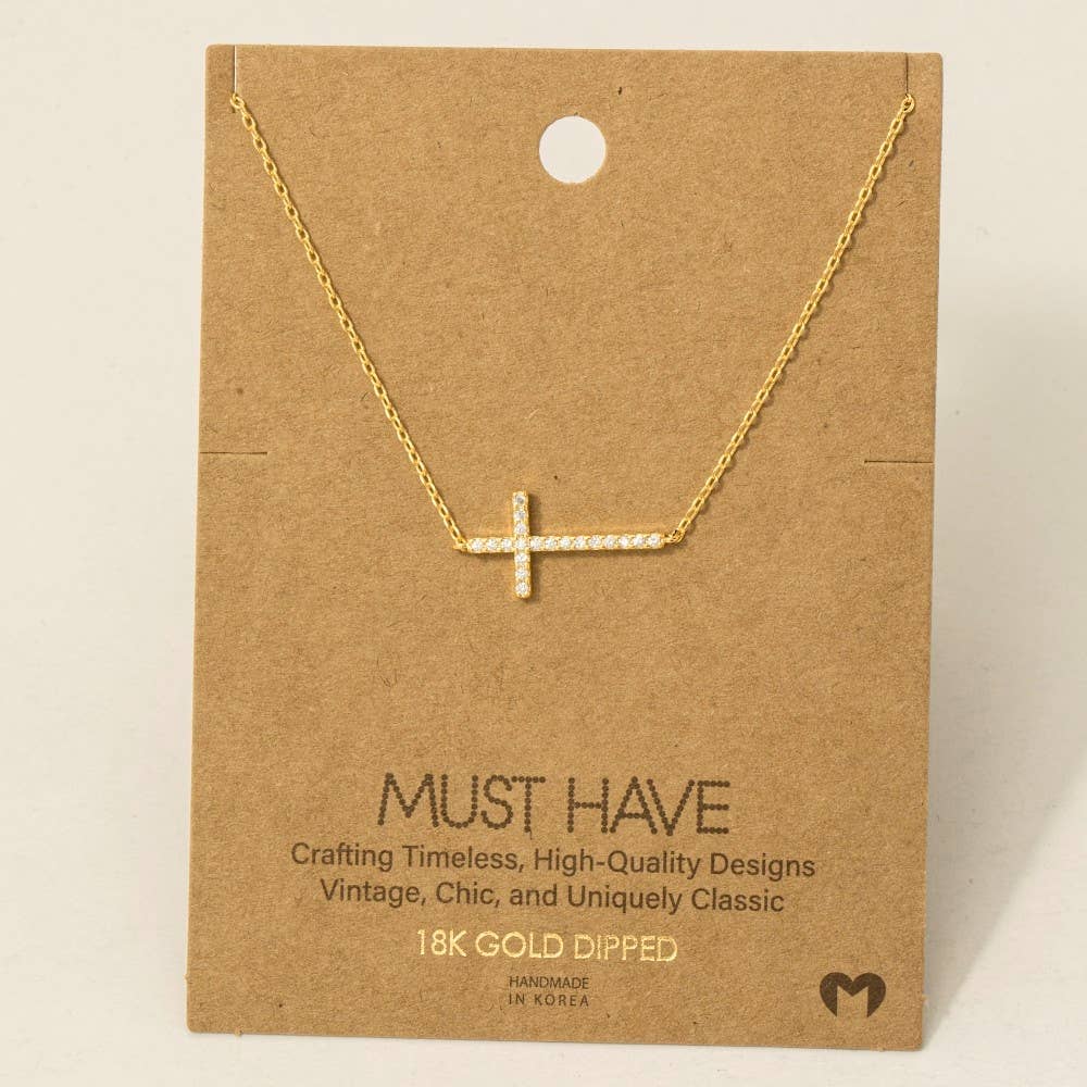 Side Cross Jewel Necklace in Gold